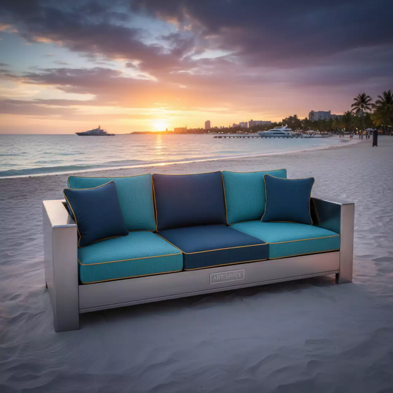 Аренда Диван трехместный Madrid из литого алюминия на пляже «Ривьера» — ART SPACE