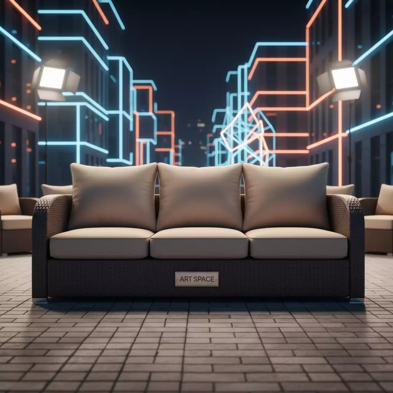 Аренда Диван трехместный плетеный Miguel с подушками на Медальной площади — ART SPACE