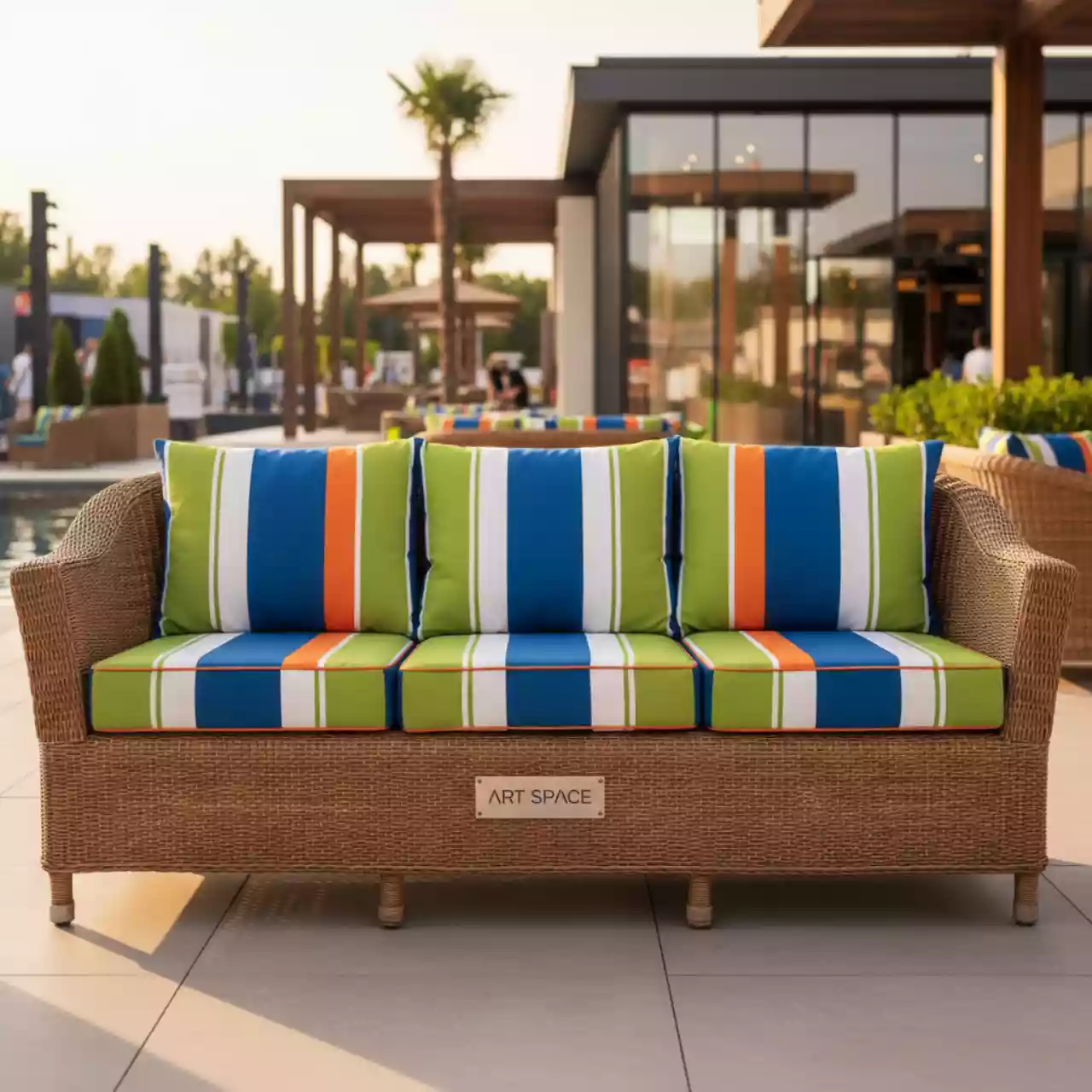 Аренда Диван трехместный плетеный с подушками Heritage в ресторане «Voda» — ART SPACE