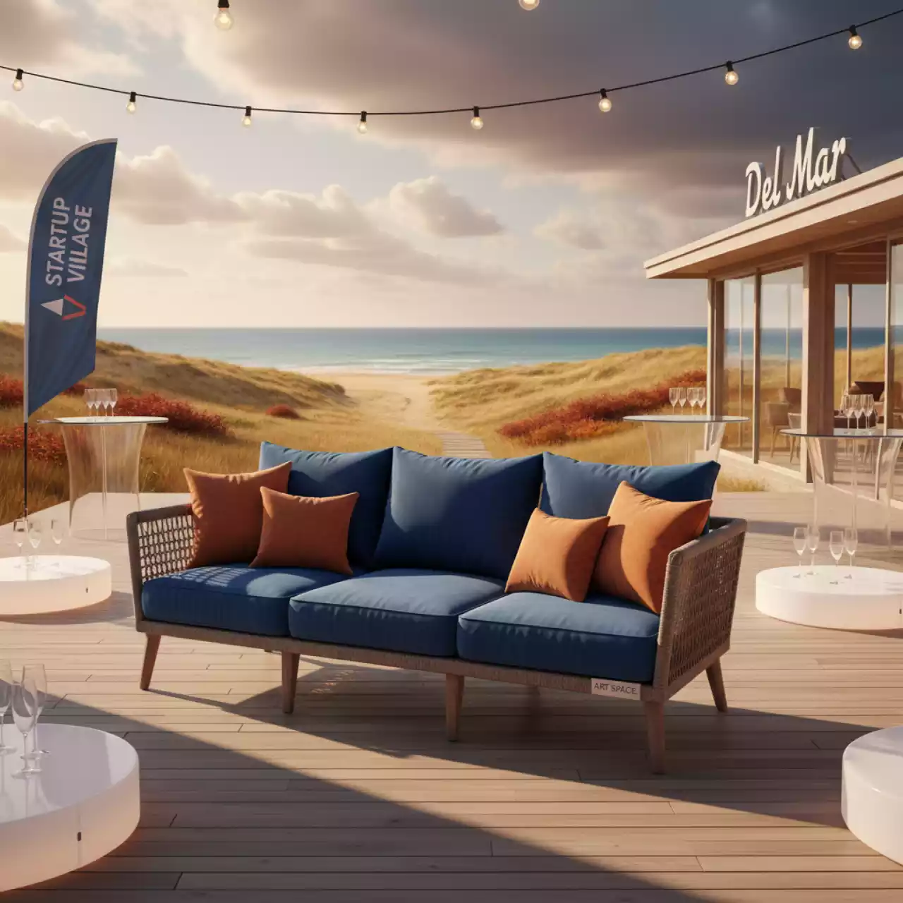 Аренда Диван трехместный плетеный с подушками Knot в пляжном клубе Del Mar — ART SPACE