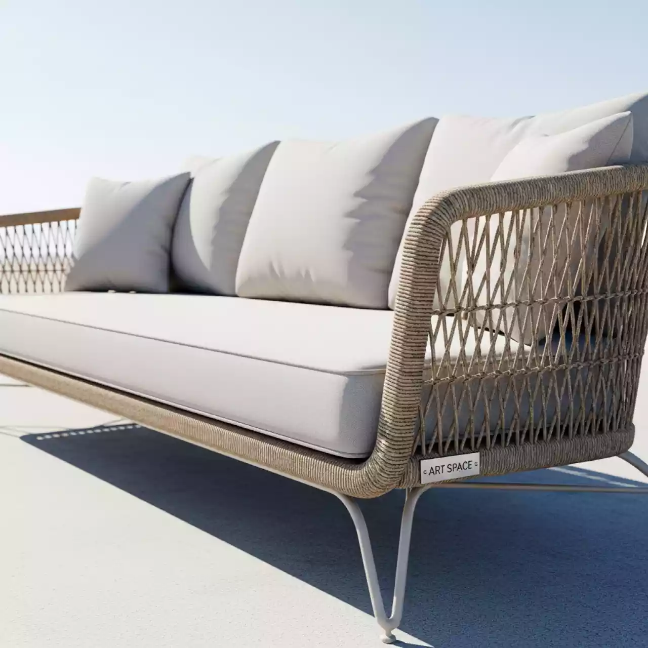 Аренда Диван трехместный плетеный с подушками Vino на пляже «Мандарин» — ART SPACE