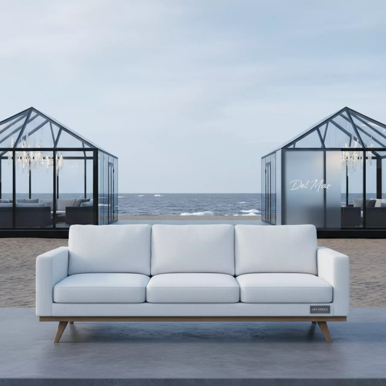 Аренда Диван трехместный Reglan белый в пляжном клубе Del Mar — ART SPACE