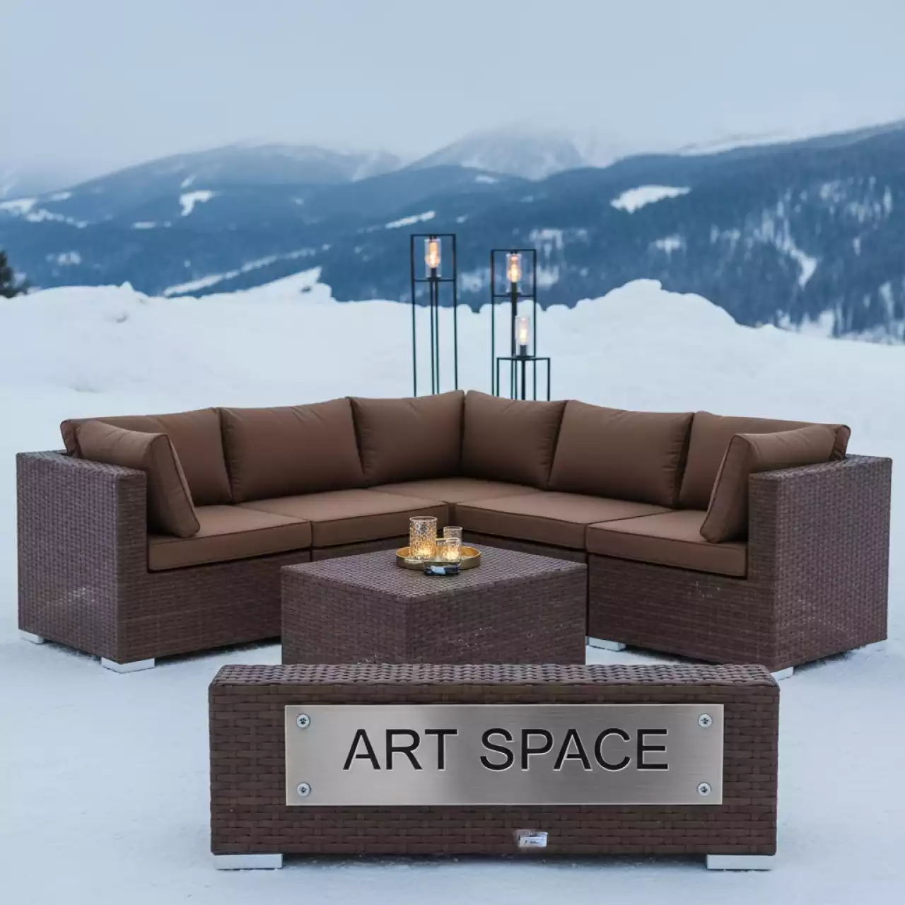Аренда Диван угловой YALTA CORNER SET Ялта коричневый из пластика под искусственный ротанг на курорте «Газпром» (Альпика) — ART SPACE