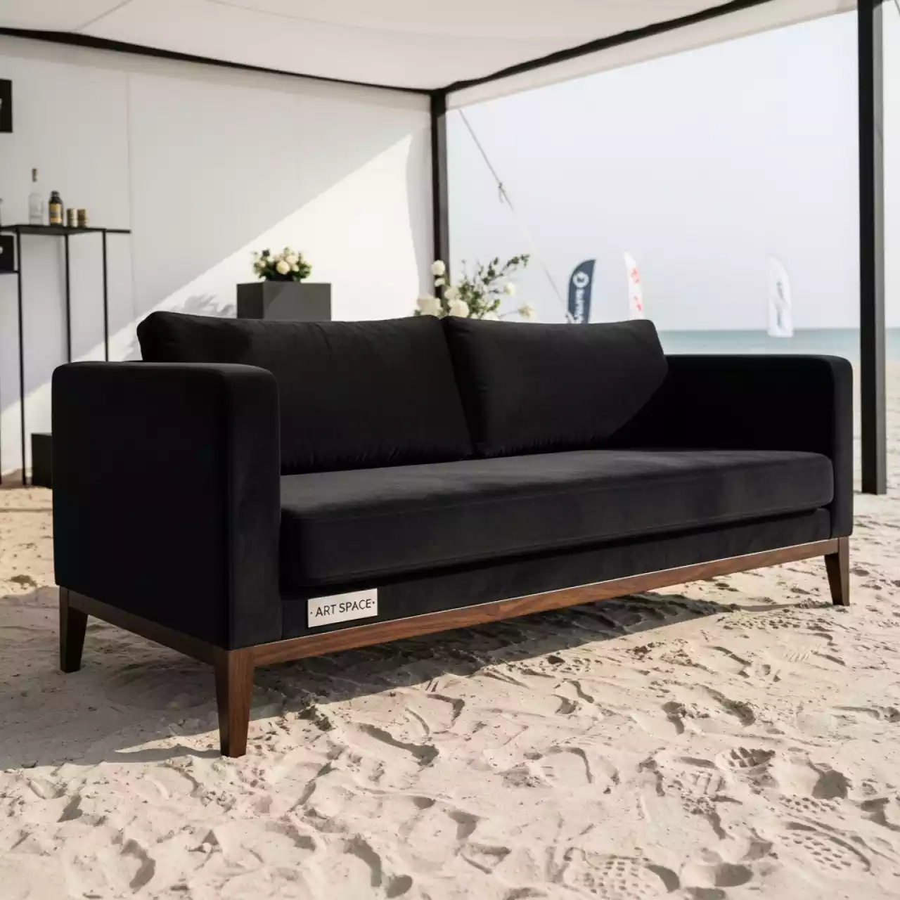 Аренда Диван вельвет венге черный Флори Б на пляже «Мандарин» — ART SPACE
