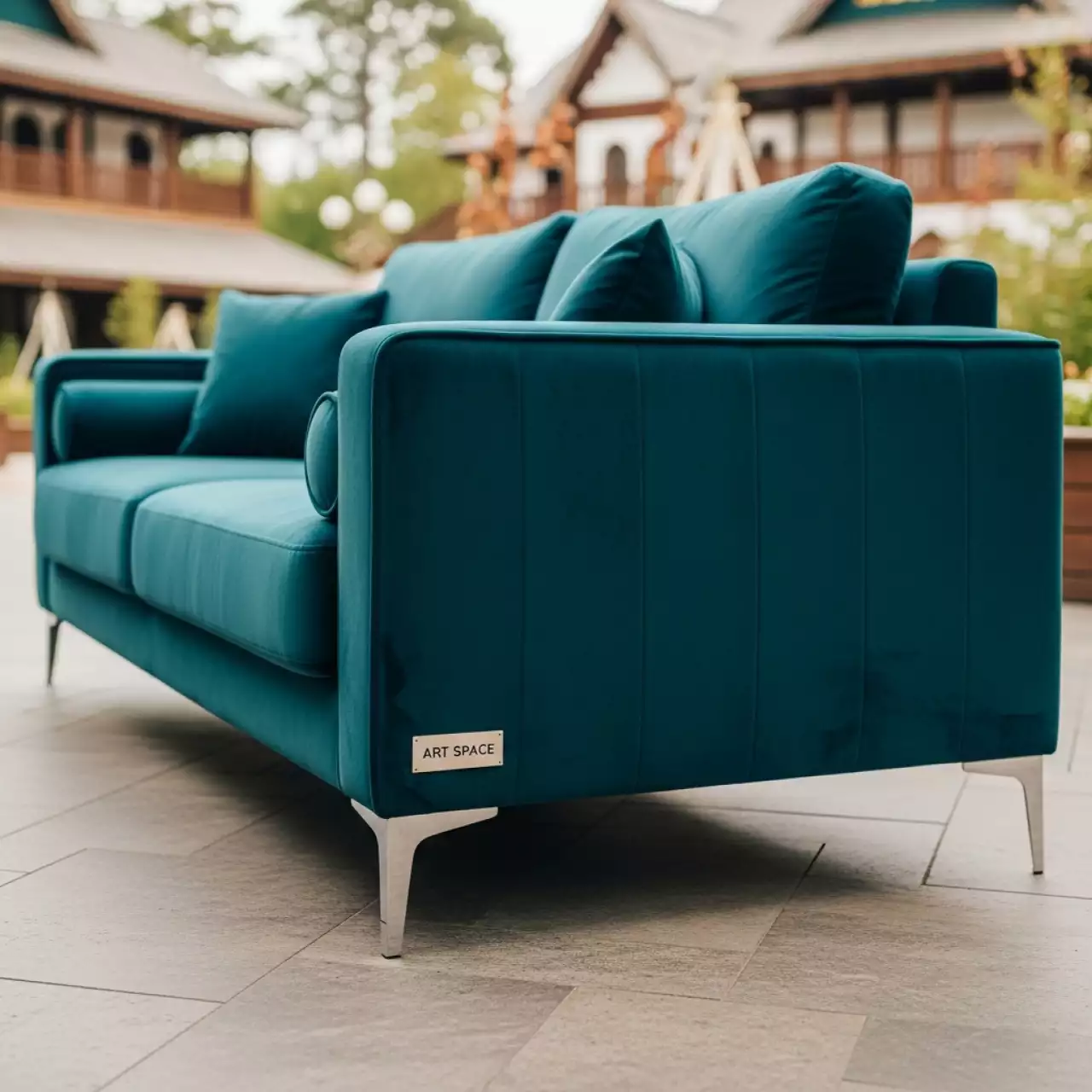 Аренда Диван велюр Velutto 75 Альбиони ножки хром в этно-парке «Моя Россия» — ART SPACE