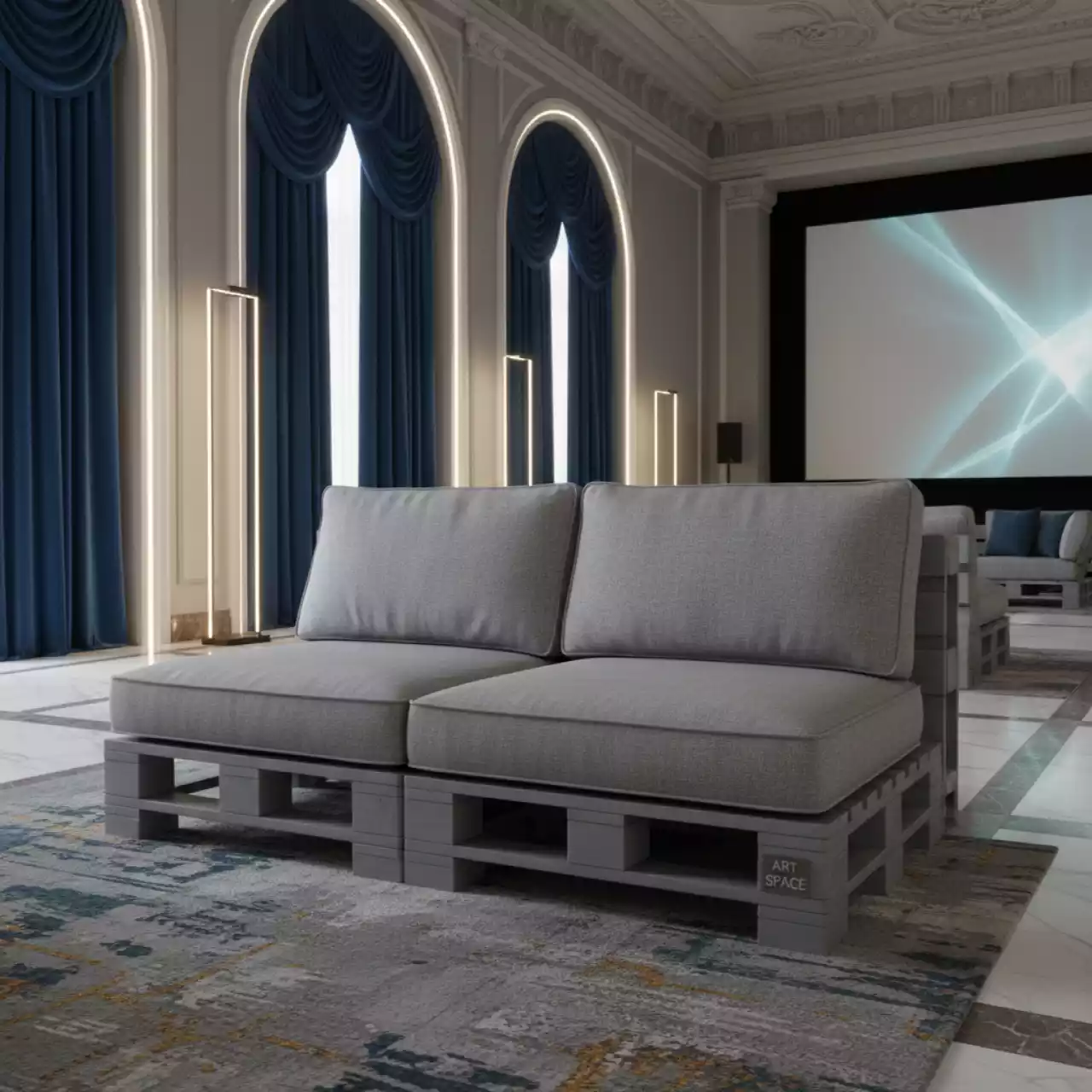 Аренда Диван White pallet серый из паллет в Зимнем театре — ART SPACE