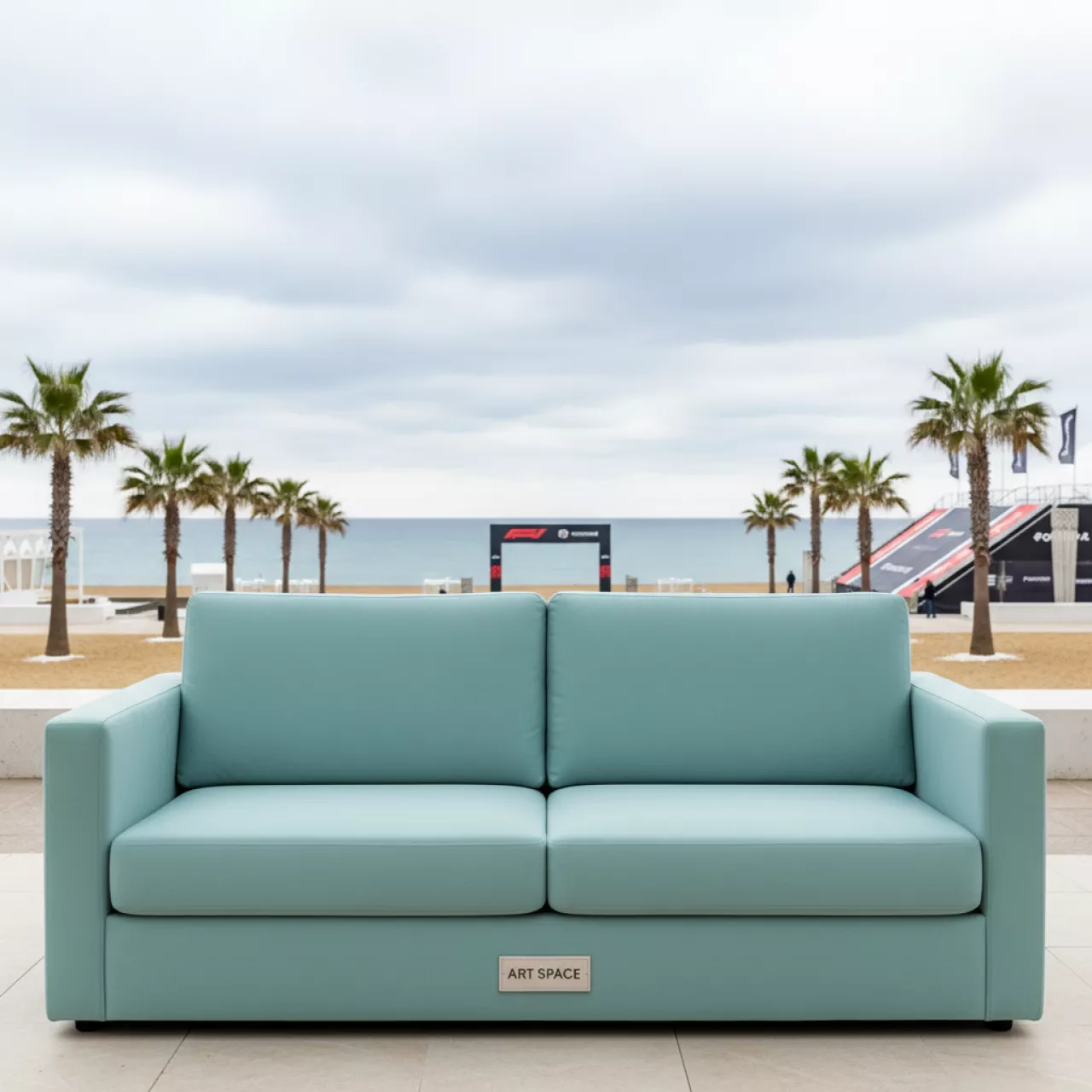 Аренда Диван Юта прямой тканевый мятный на пляже «Мандарин» — ART SPACE