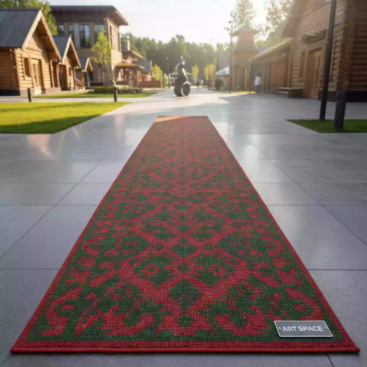 Аренда Дорожка раннер Рогожка красно зеленая 1450 мм в этно-парке «Моя Россия» — ART SPACE