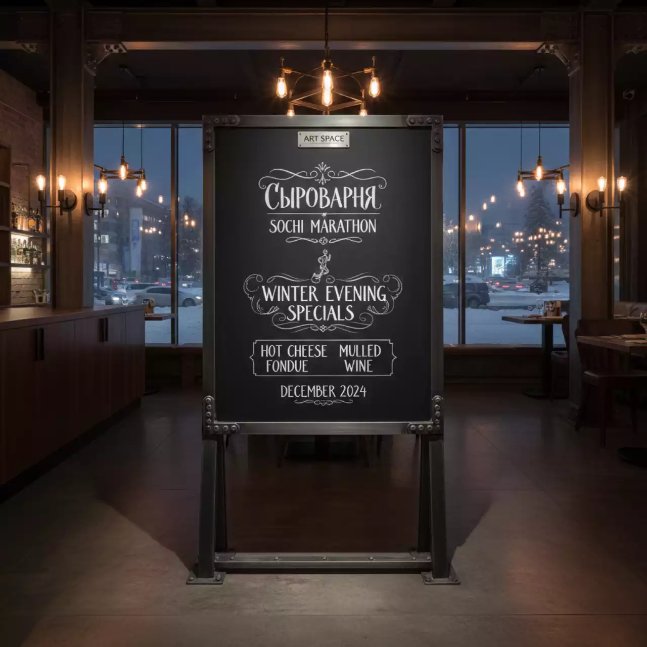 Аренда Доска грифельная на ножках в ресторане «Сыроварня» — ART SPACE