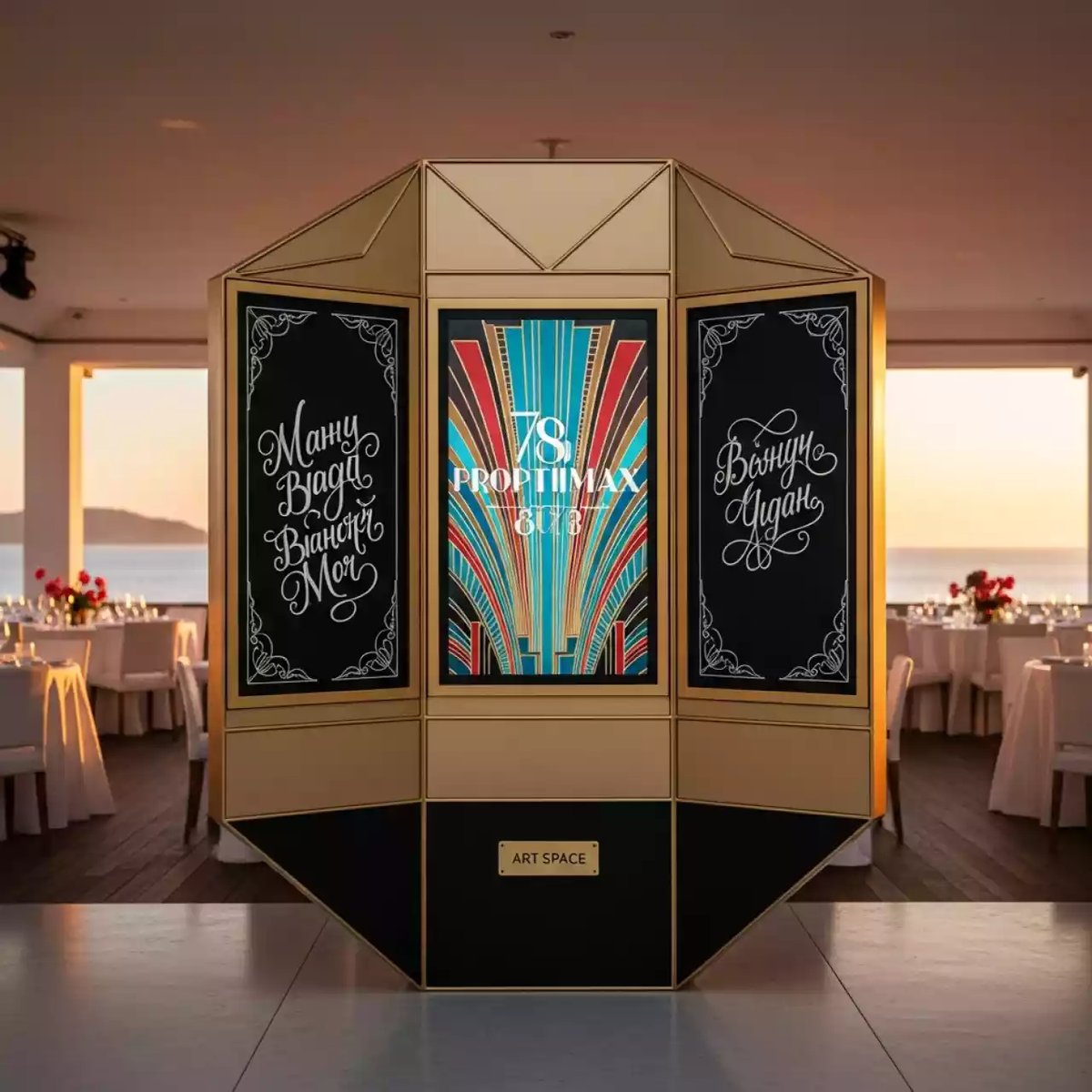 Аренда Доска интерактивная трехсегментная Proptimax 78" с меловыми элементами в пляжном клубе Del Mar — ART SPACE