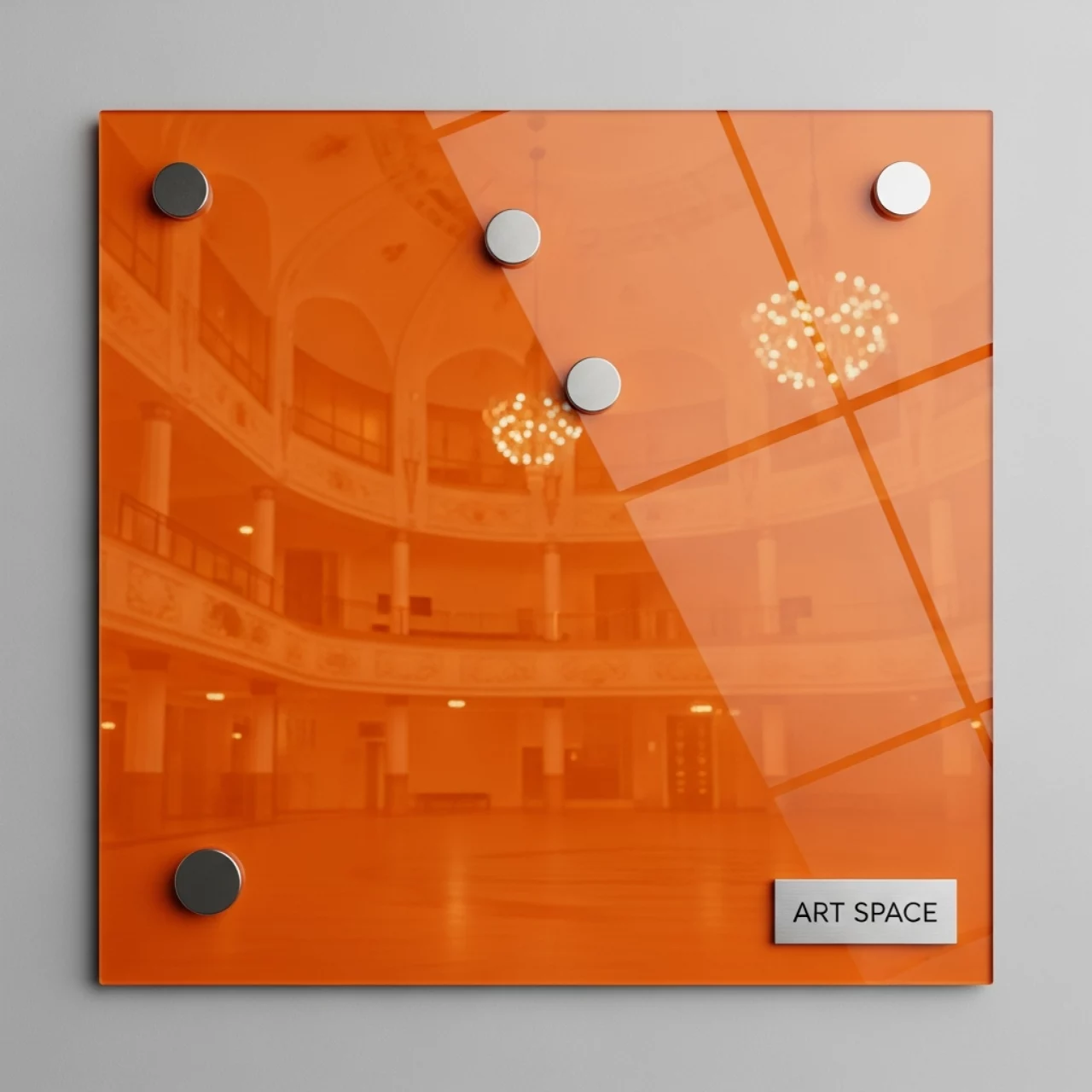 Аренда Доска магнитно маркерная стеклянная Brauberg 45х45 см оранжевая 3 магнита в банкетном зале «Дельфин» — ART SPACE