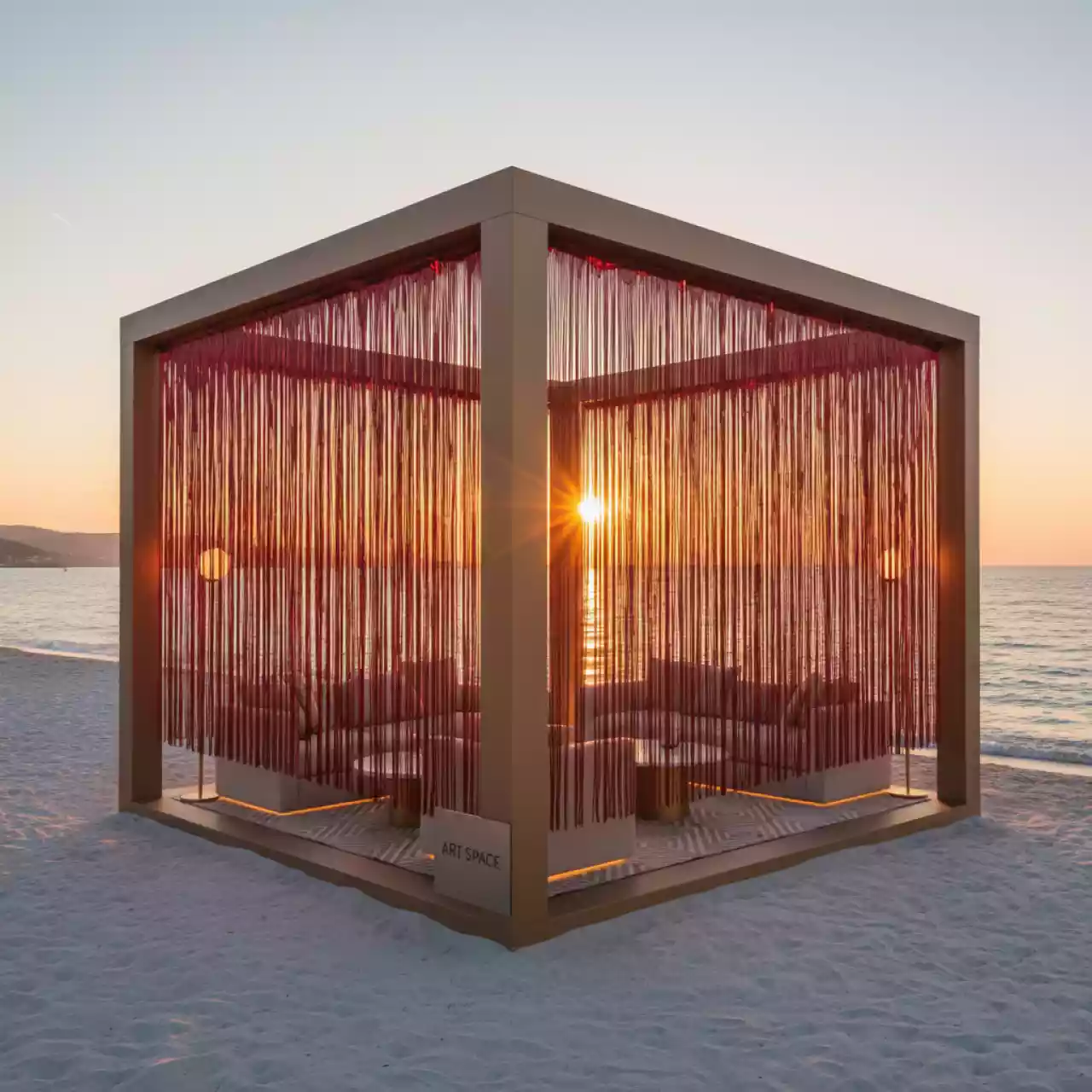 Аренда Дождик полипропиленовый красный новогодний на пляже «Маяк» — ART SPACE