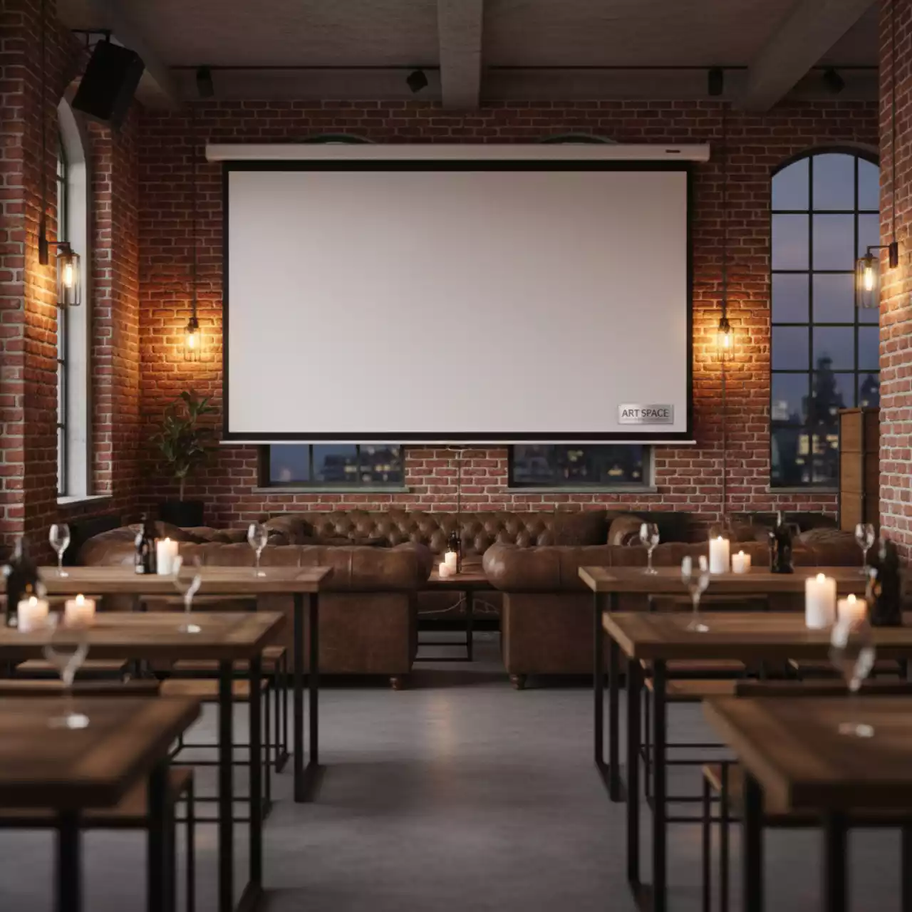 Аренда Экран для проектора с электроприводом Premier Phoenix R 16 9 183х183 мм в ресторане «Сыроварня» — ART SPACE