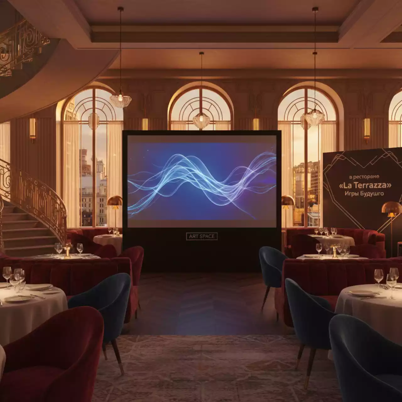 Аренда Экран на раме 244х142 см в ресторане «La Terrazza» — ART SPACE