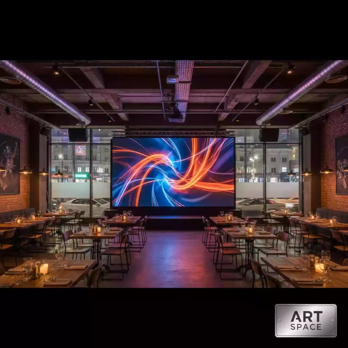 Аренда Экран светодиодный LED 6х4 м в ресторане «Сыроварня» — ART SPACE