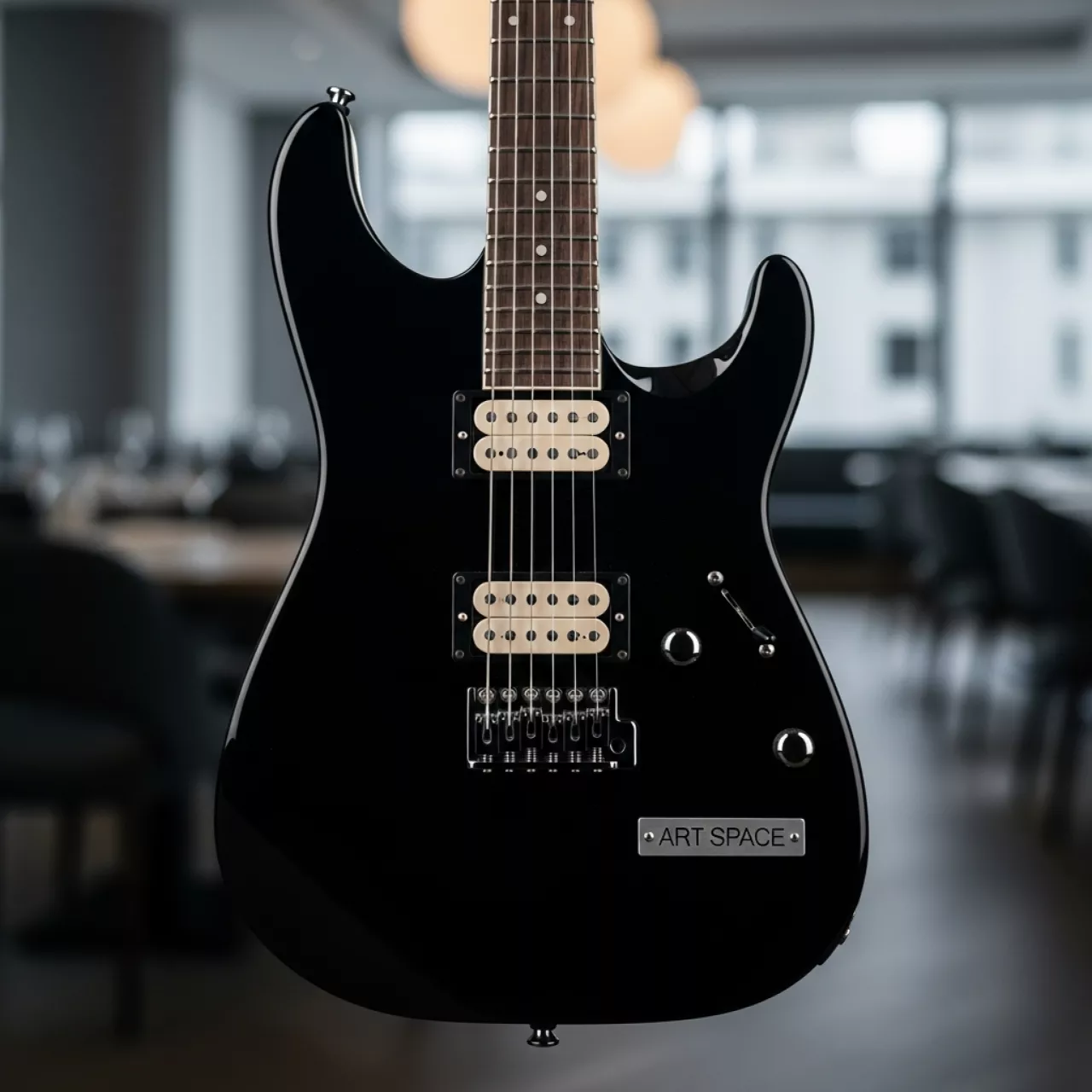 Аренда Электрогитара Squier Stratocaster Affinity RW черная в ресторане «Плакучая Ива» — ART SPACE