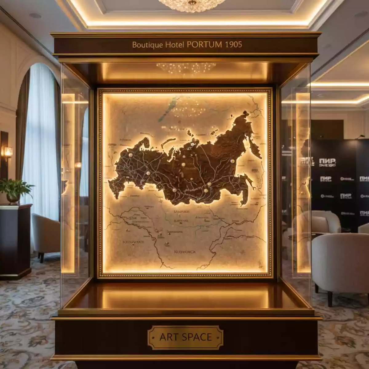 Аренда Элемент декоративный игровой Карта России средняя с подсветкой городов в Boutique Hotel PORTUM 1905 — ART SPACE