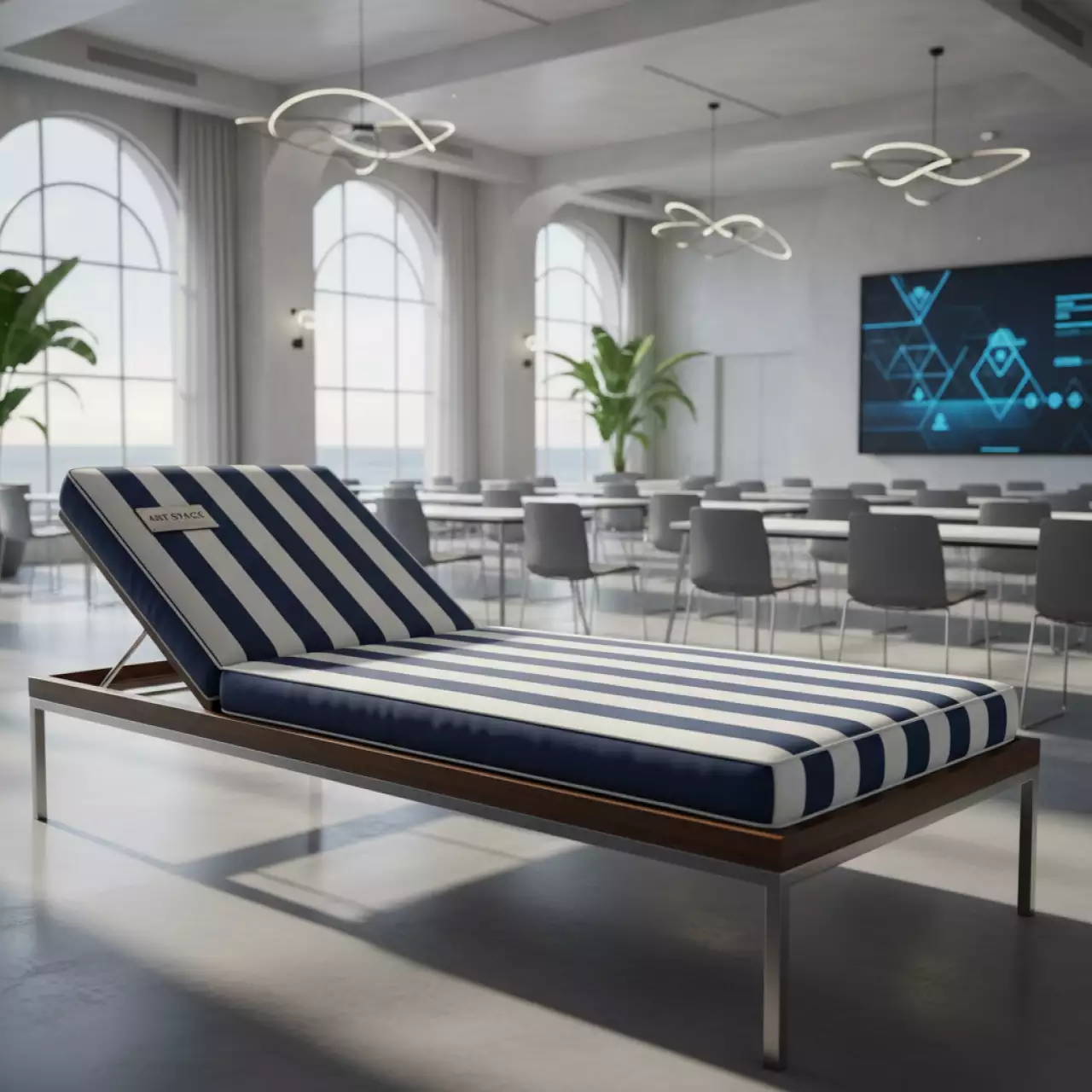 Аренда Элемент мягкий для лежака 56х180х50 мм водоотталкивающая ткань синий белый в банкетном зале «Дельфин» — ART SPACE