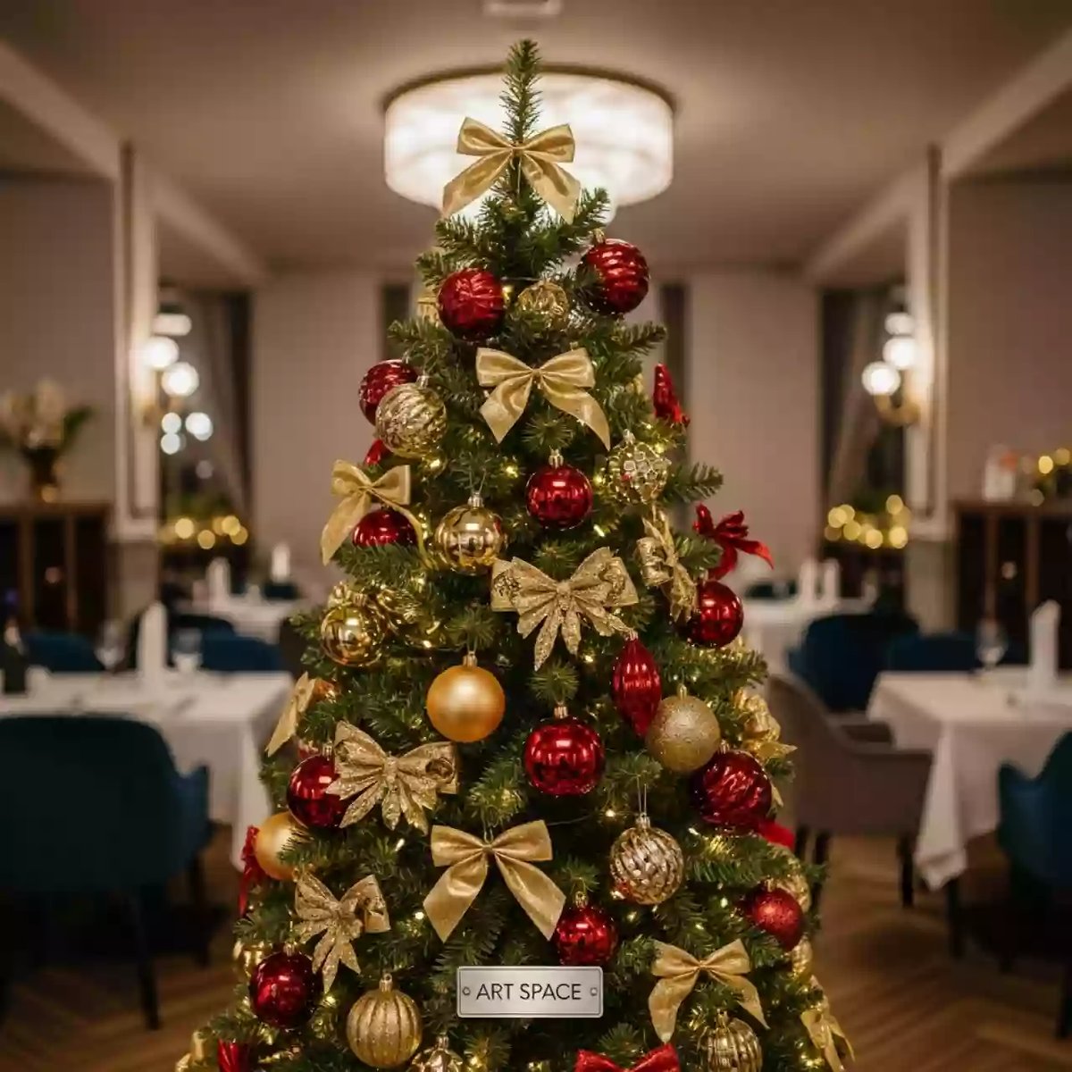 Аренда Елка 150 см наряженная золото красная в ресторане «Магадан» — ART SPACE