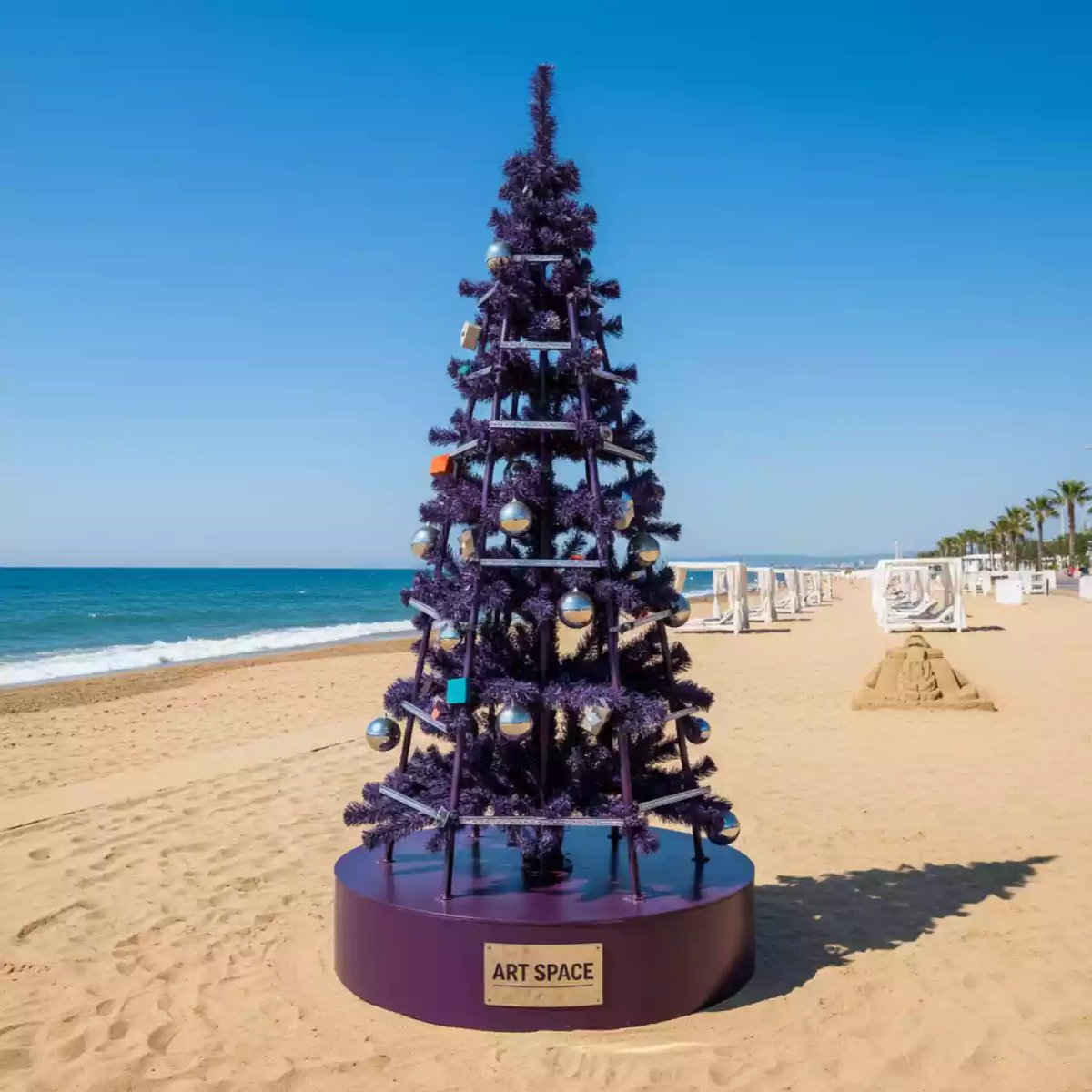Аренда Елка искусственная фиолетовая 240 см на пляже «Ривьера» — ART SPACE