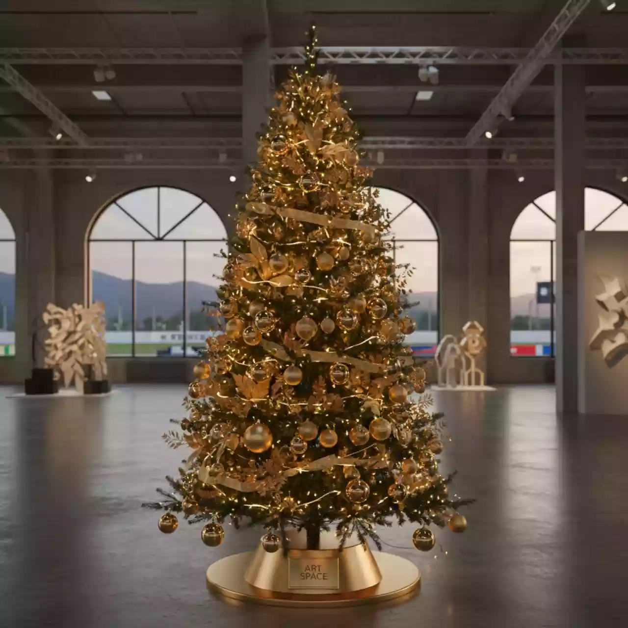 Аренда Елка искусственная наряженная 150 см золотая на Сочи Автодроме — ART SPACE