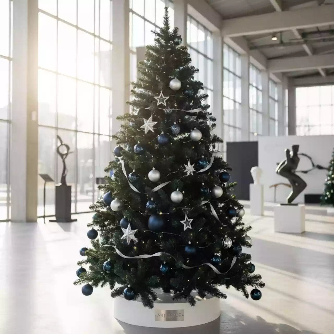 Аренда Елка искусственная наряженная сине серебряная 150 см в парке «Ривьера» — ART SPACE