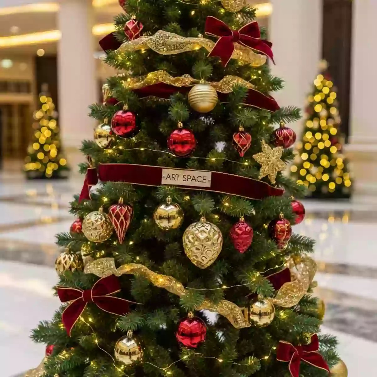 Аренда Елка искусственная наряженная золото красная 150 см в Karat Resort — ART SPACE