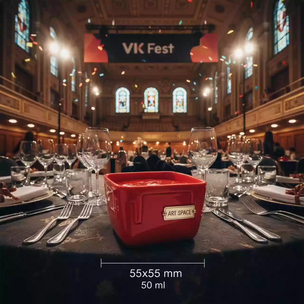 Аренда Емкость для соуса глубокая красная квадратная 50 мл 55х55 мм в Зале органной и камерной музыки — ART SPACE