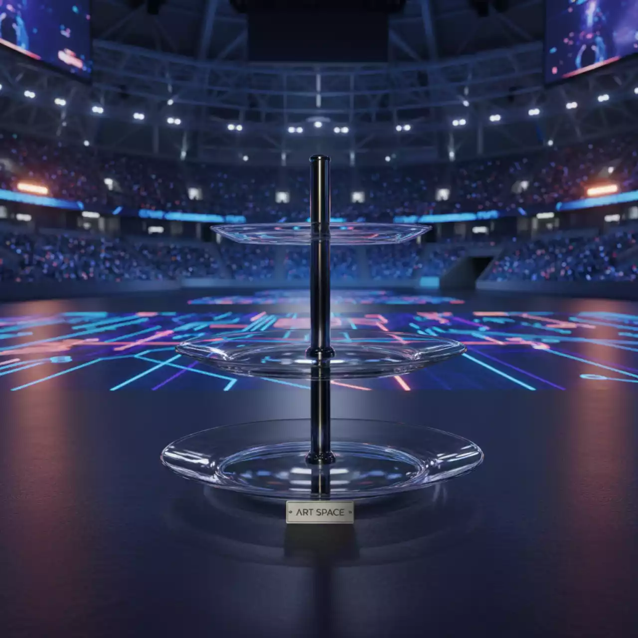 Аренда Этажерка 3 ярусная стеклянная диаметры 22 26 30 см высота 38 см на арене «Фишт» — ART SPACE