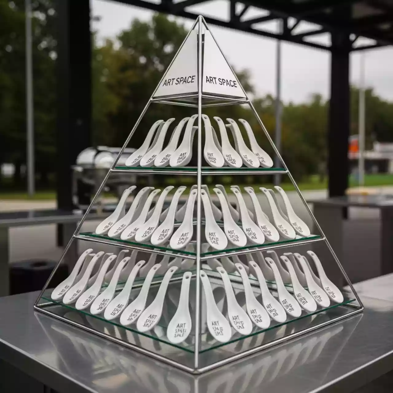 Аренда Этажерка "Пирамида" для фуршета 108 ложек 55х55х55 см в парке «Ривьера» — ART SPACE