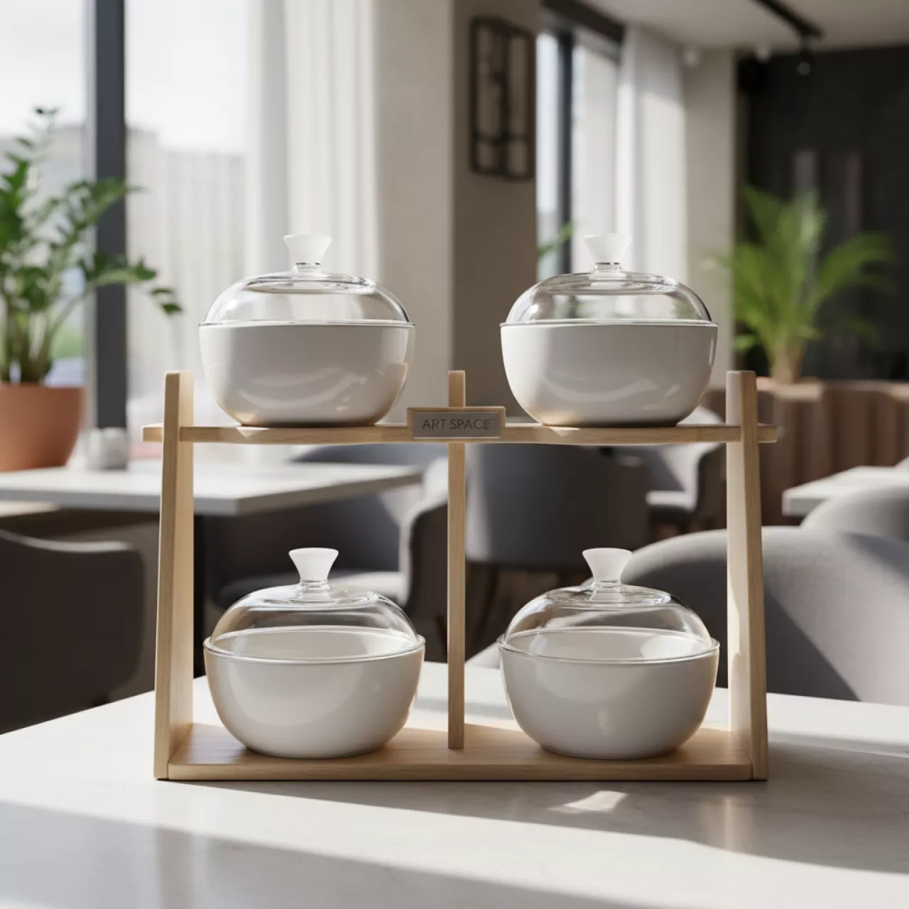 Аренда Этажерка с 4 салатниками и крышками d 14 см 48х30 см в ресторане «D.O.M» — ART SPACE