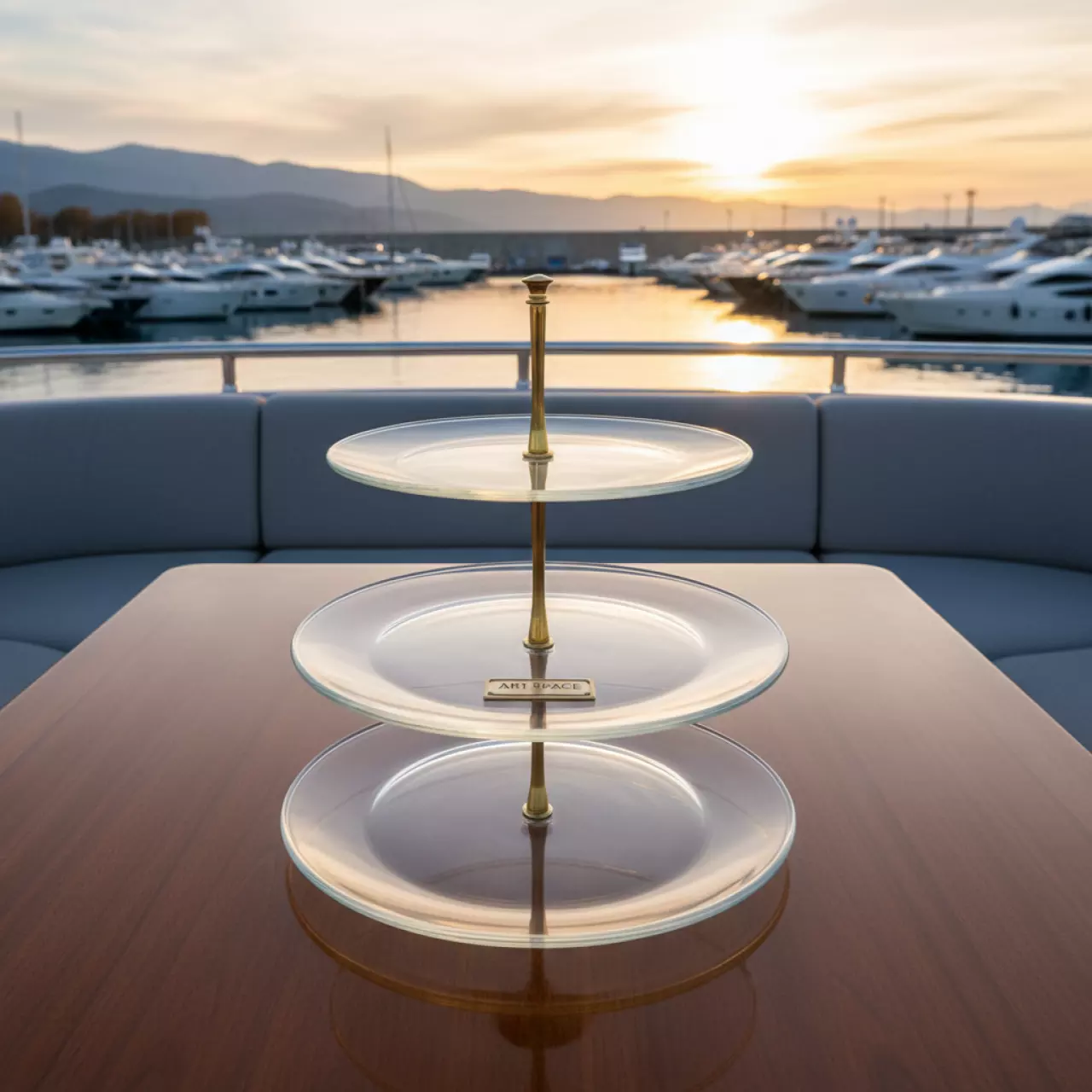 Аренда Этажерка стеклянная 3 ярусная d 22 26 30 см h 38 см на VIP-яхте (Имеретинский порт) — ART SPACE