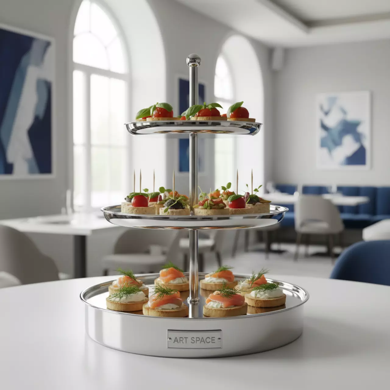 Аренда Этажерка трехъярусная диаметры 18 23 28 см в ресторане «Магадан» — ART SPACE