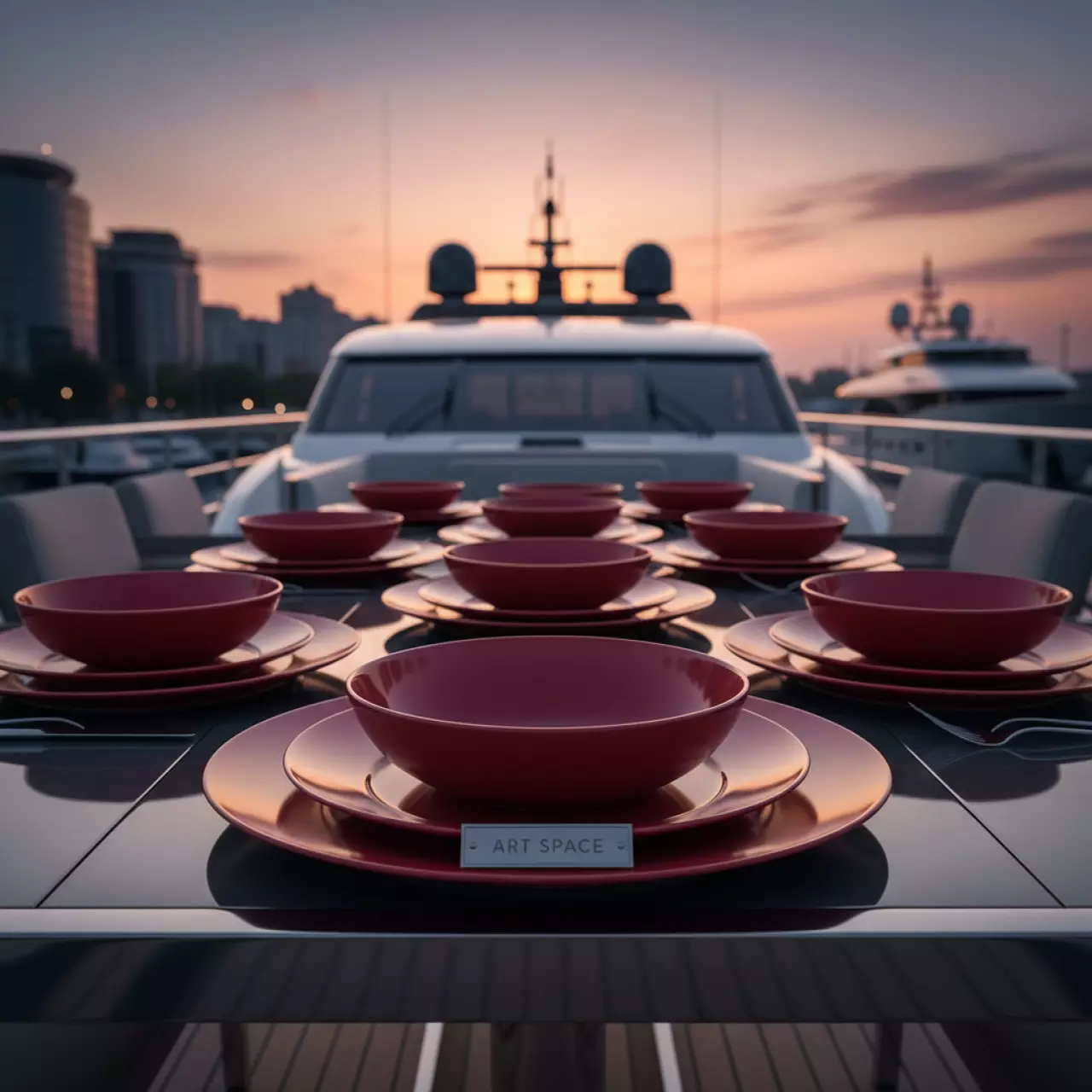 Аренда Фарфор красный Porland на VIP-яхте (Имеретинский порт) — ART SPACE