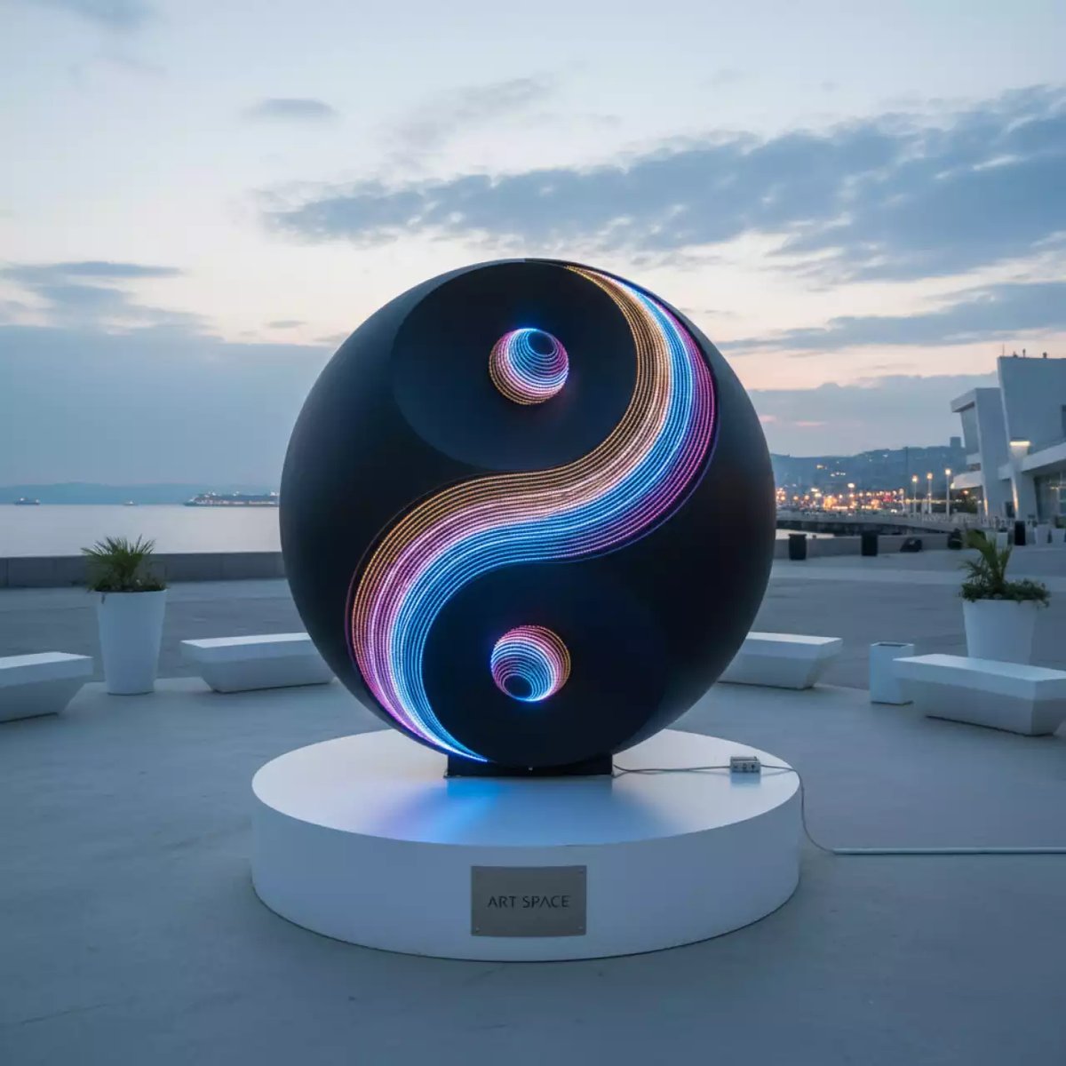 Аренда Фигура Инь ян LED аккумуляторная на территории Морпорта Сочи — ART SPACE