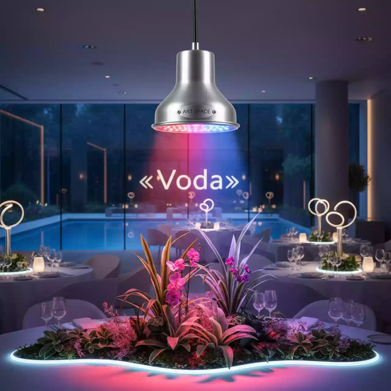 Аренда Фитолампа Jazzway 9 Вт Е27 LED красно синий спектр в ресторане «Voda» — ART SPACE