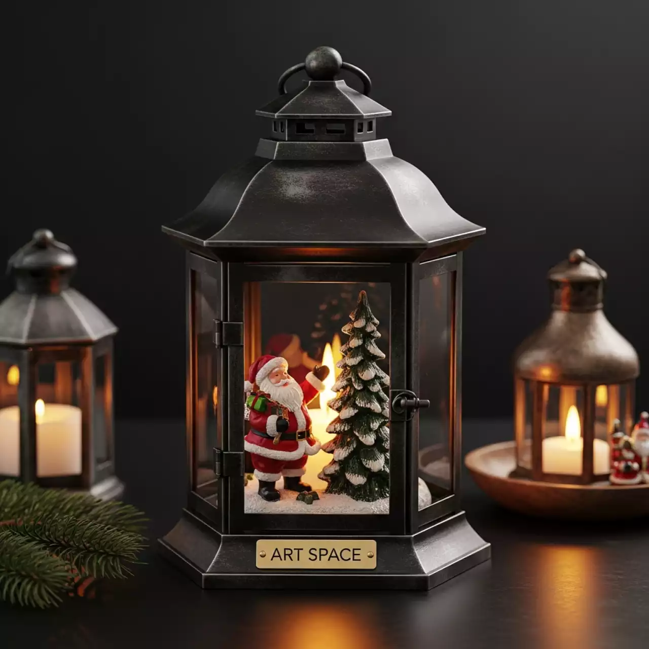 Аренда Фонарь новогодний Winter Glade Санта Клаус около елки F209 1 в Университете «Сириус» — ART SPACE