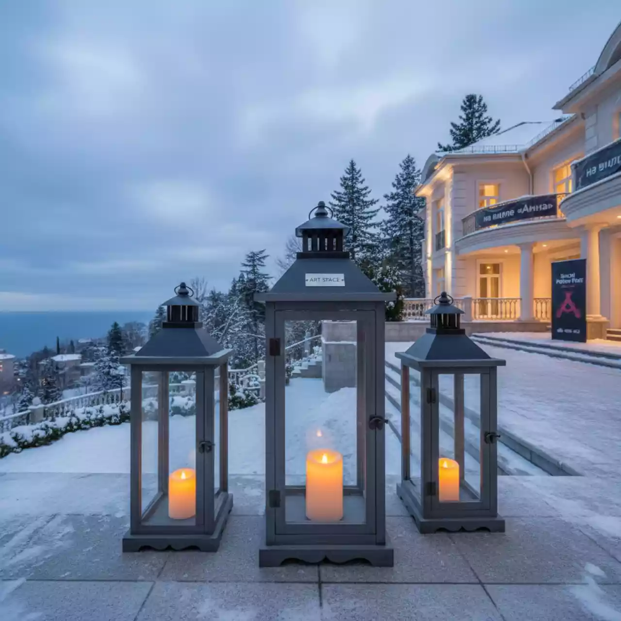 Аренда Фонари деревянные серые комплект на вилле «Анна» — ART SPACE