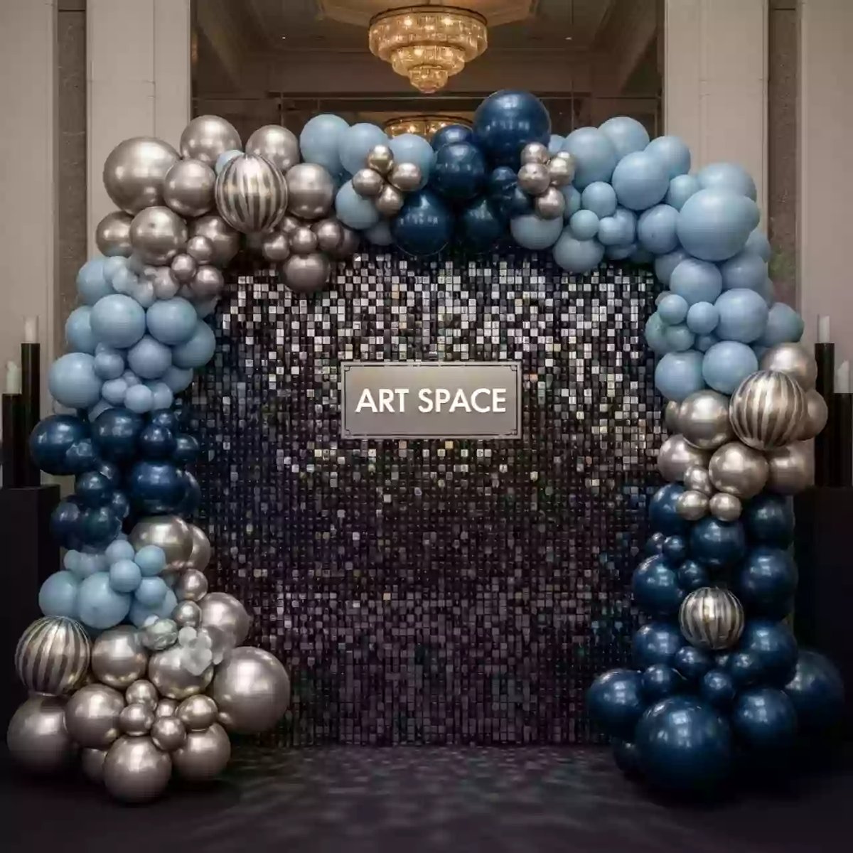 Аренда Фотозона из черных пайеток с шарами гламур в Boutique Hotel PORTUM 1905 — ART SPACE