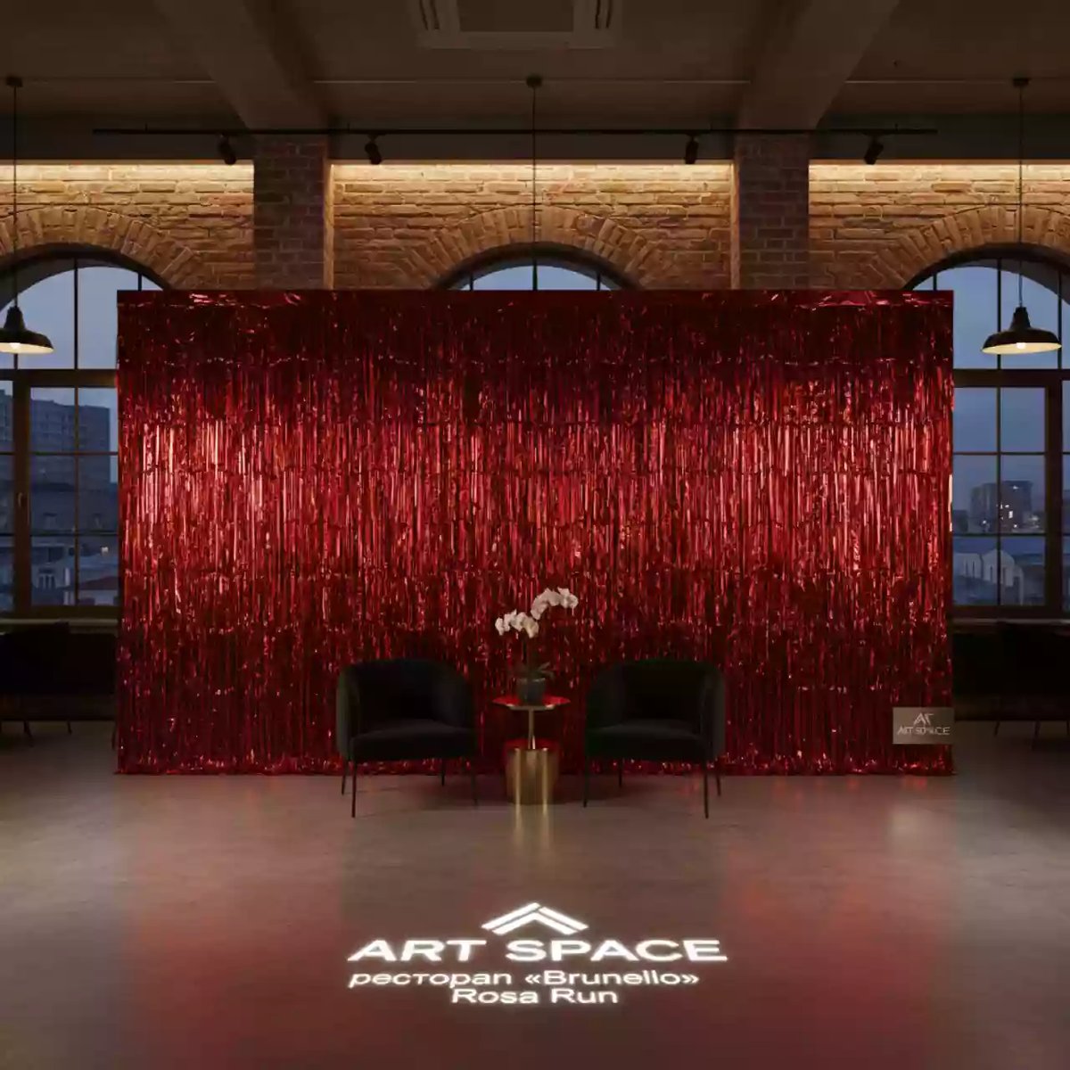 Аренда Фотозона из красной фольги в ресторане «Brunello» — ART SPACE