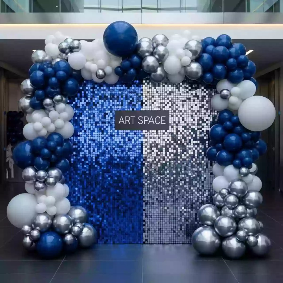 Аренда Фотозона из пайеточной ткани с шарами в Университете «Сириус» — ART SPACE