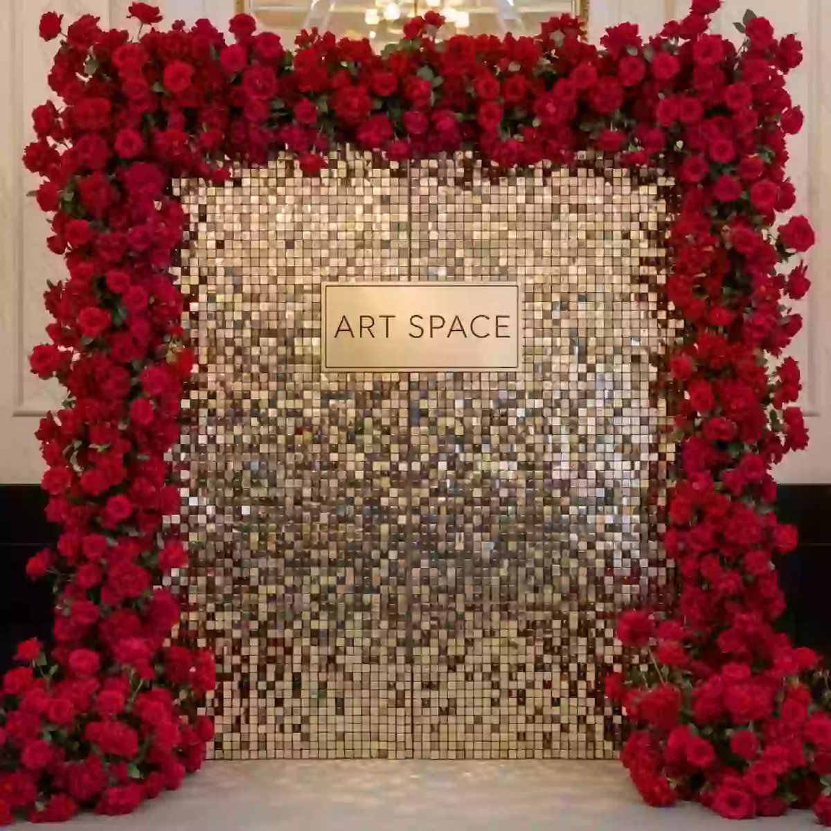 Аренда Фотозона из пайеток с красными цветами в отеле «Богатырь» — ART SPACE