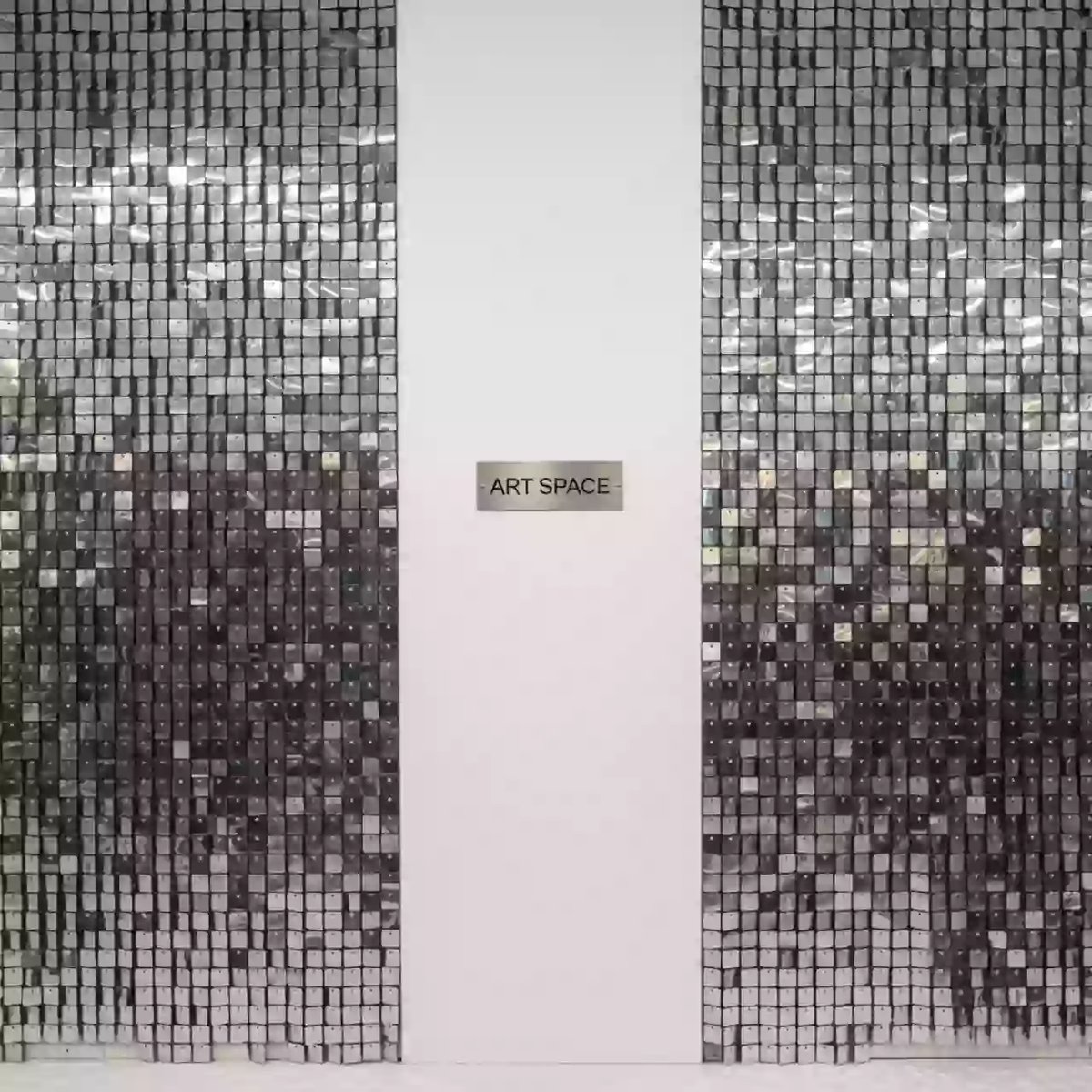 Аренда Фотозона из пайеток серебро с белой центральной частью в Керлинговом центре «Ледяной куб» — ART SPACE