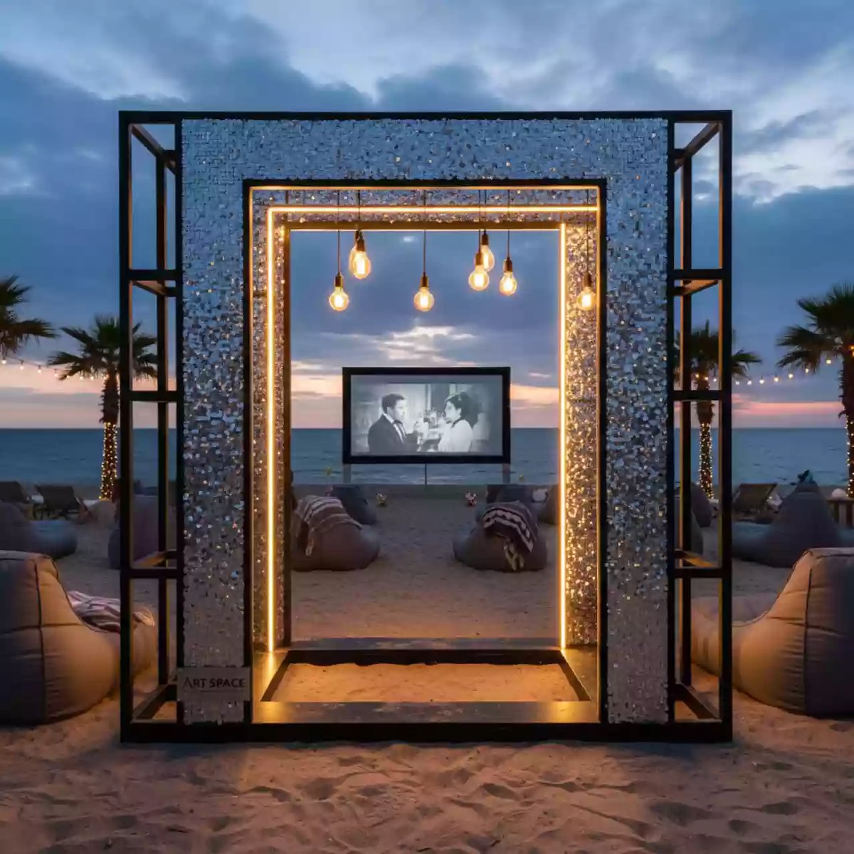 Аренда Фотозона из серебряных пайеток 2,4х2 м на пляже «Ривьера» — ART SPACE