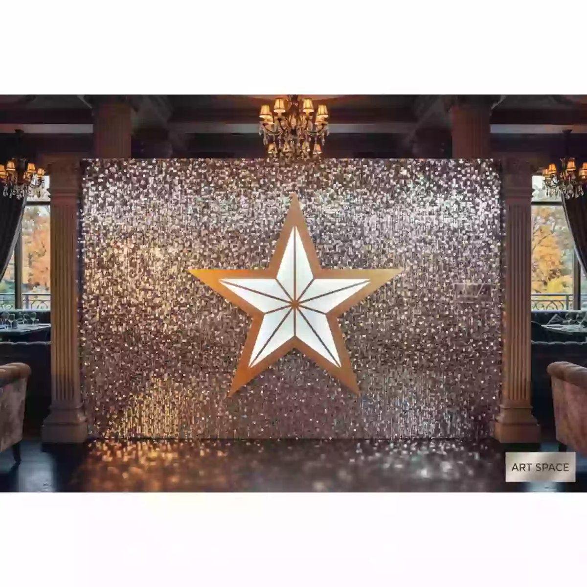 Аренда Фотозона из серебряных пайеток со звездой в ресторане «Паруса» — ART SPACE
