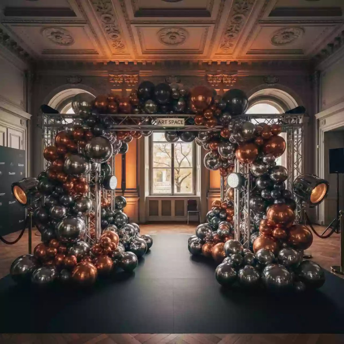 Аренда Фотозона из воздушных шаров хром в усадьбе Голицына — ART SPACE