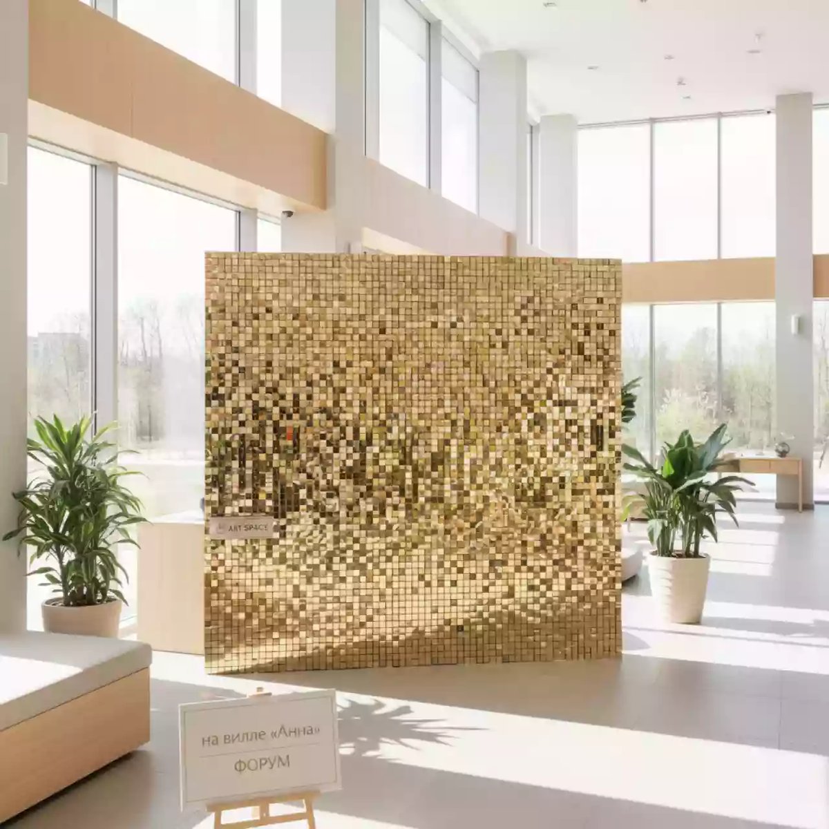 Аренда Фотозона из золотых пайеток на вилле «Анна» — ART SPACE