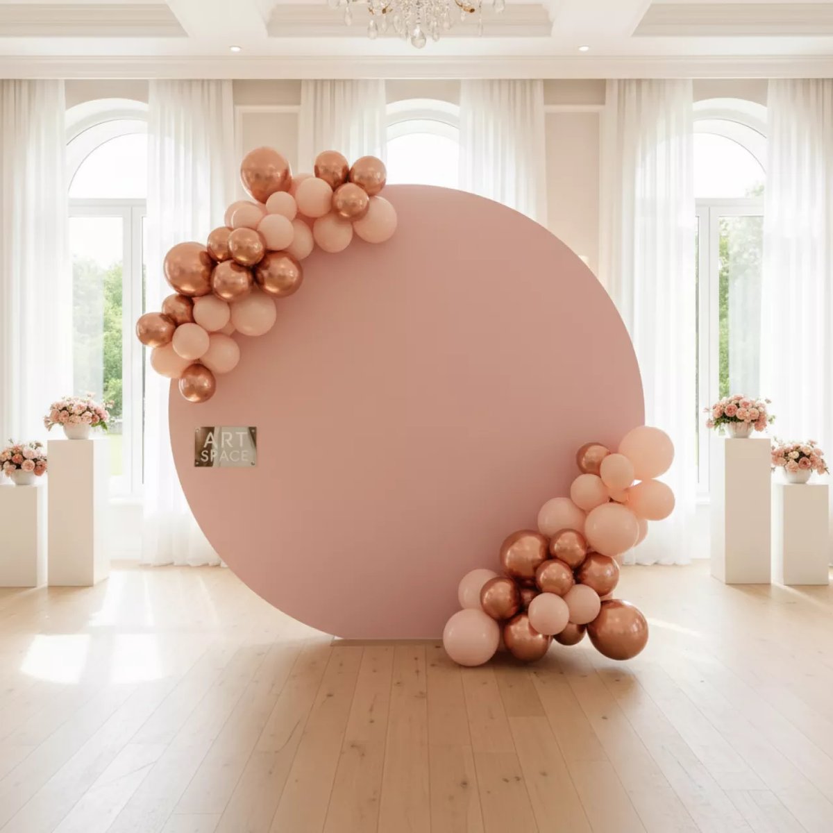 Аренда Фотозона круглая розовая с шарами в банкетном зале «Дельфин» — ART SPACE