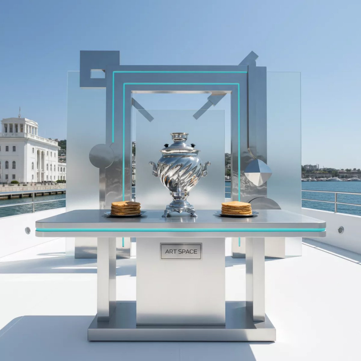 Аренда Фотозона на Масленицу со столом и блинами на VIP теплоходе (Морпорт Сочи) — ART SPACE