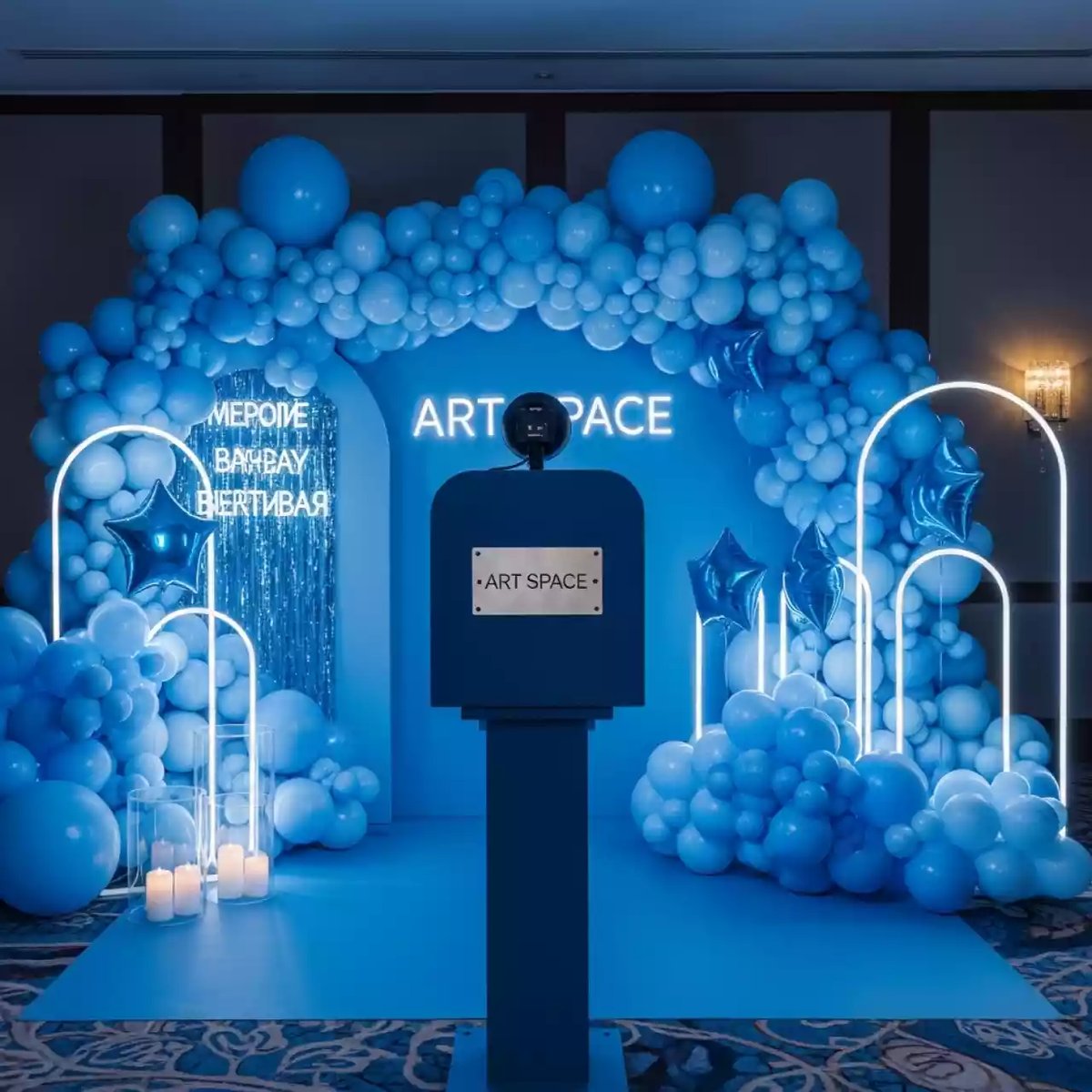 Аренда Фотозона на юбилей синего цвета с шарами в Mercure Сочи Центр — ART SPACE